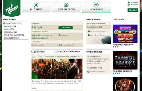 Mr Green Casino Kontoübersicht Mr Green Casino Kontoübersicht
